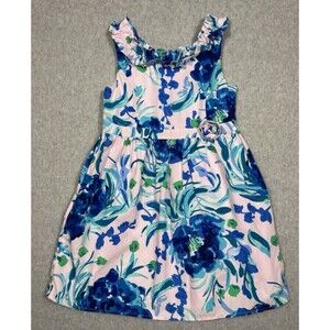 Lilly Pulitzer Girl's Georgina Lined Dress Pink Tint Sweet Pea Blue Size 10
